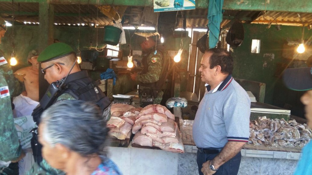 Deputado observa fiscalização de comércio de pirarucu em Manacapuru (Foto: Batalhão Ambiental)