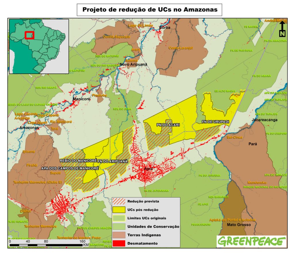 Mapa das cinco UCs divulgado pelo Greenpeace.