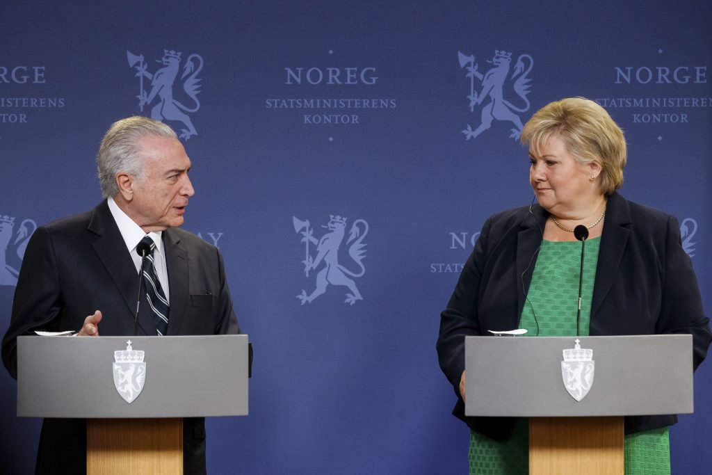Michel Temer e a Primeira-Ministra da Noruega, Erna Solberg.(Beto Barata/PR)