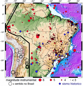 Mapa de registro de sismos no Brasil. Foto: USP.