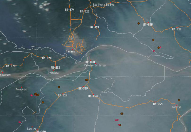 Inpe registrou nuvem de  fumaça em Manaus